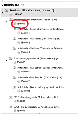 Beispiel für die Darstellung der Benutzernummer bei ELKA-Objekten in der Objektstruktur
